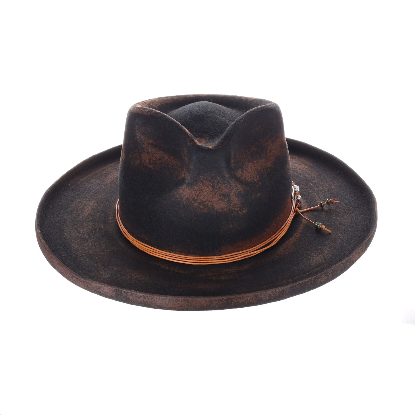 DapperFam Brownstone Distressed Wide Brim Wool Fedora