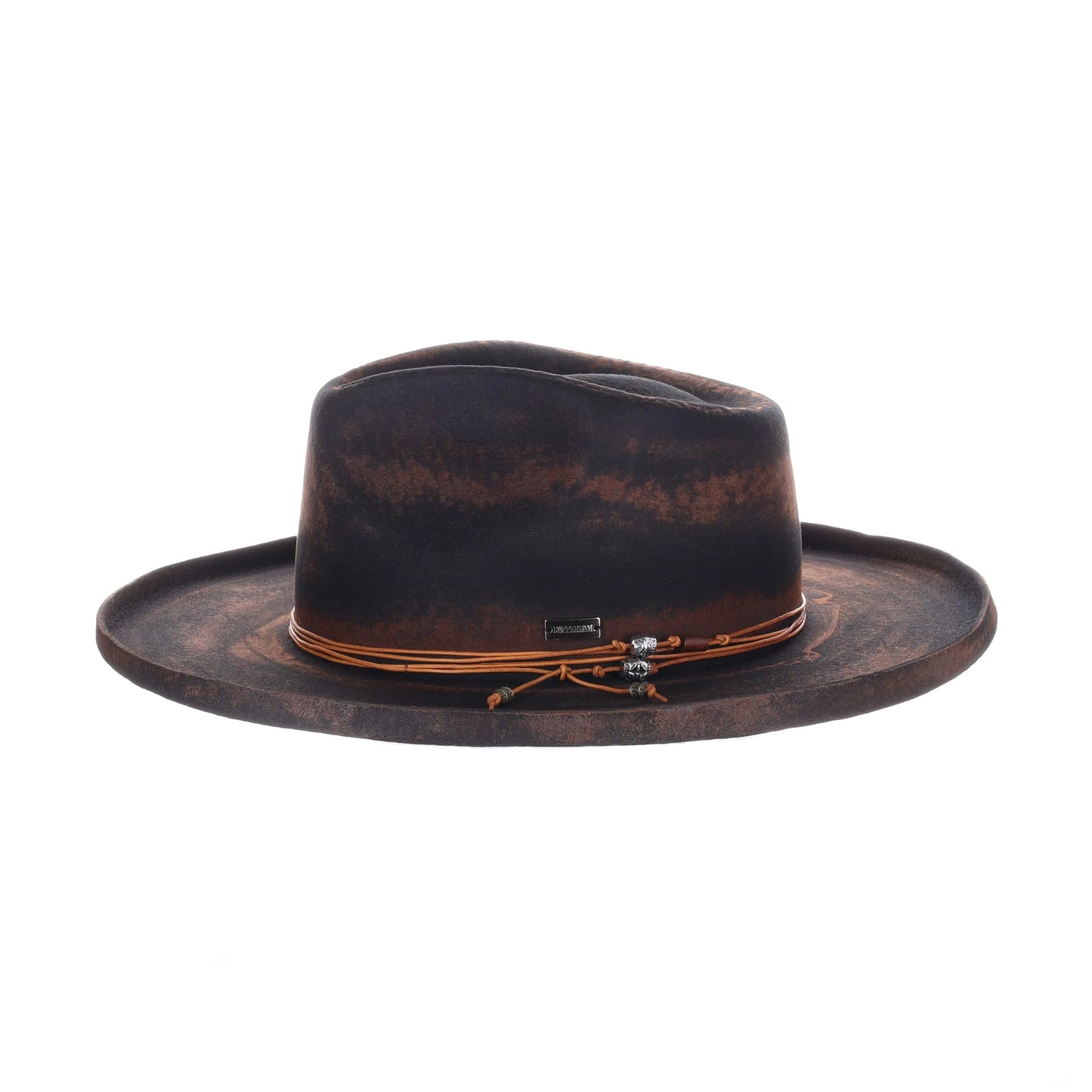 DapperFam Brownstone Distressed Wide Brim Wool Fedora