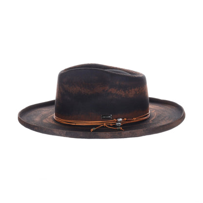 DapperFam Brownstone Distressed Wide Brim Wool Fedora