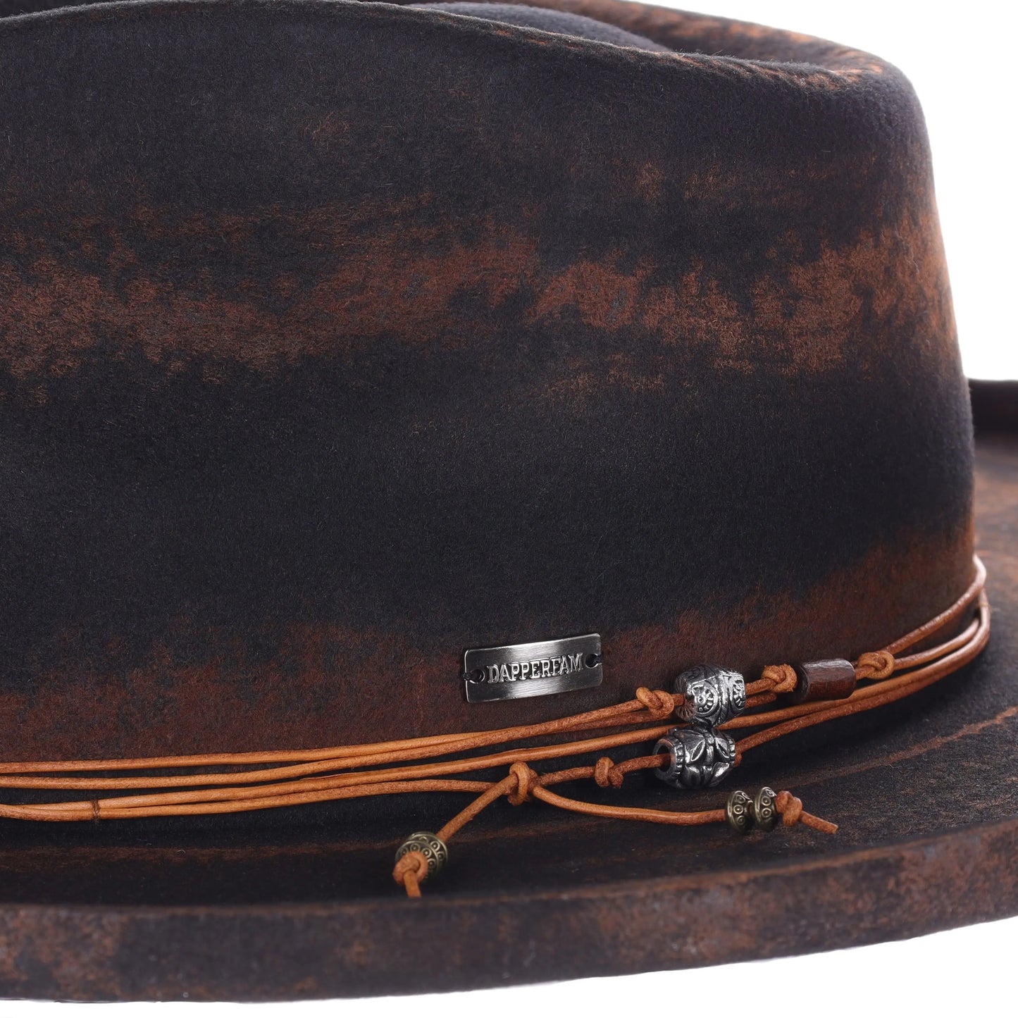 DapperFam Brownstone Distressed Wide Brim Wool Fedora