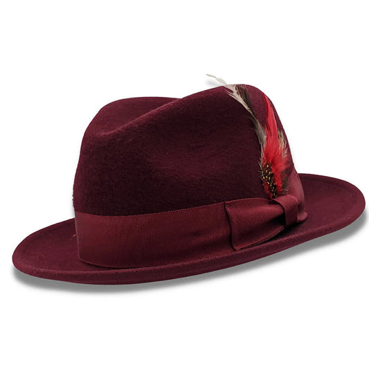 Burgundy 2  Brim Beaver Look Felt Hat