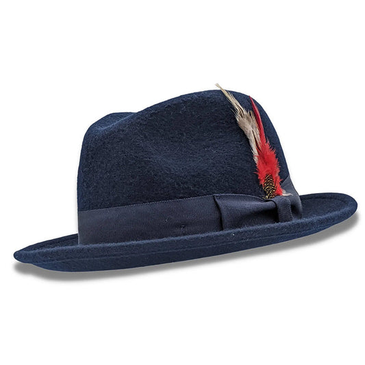 Navy 2  Brim Beaver Look Felt Hat