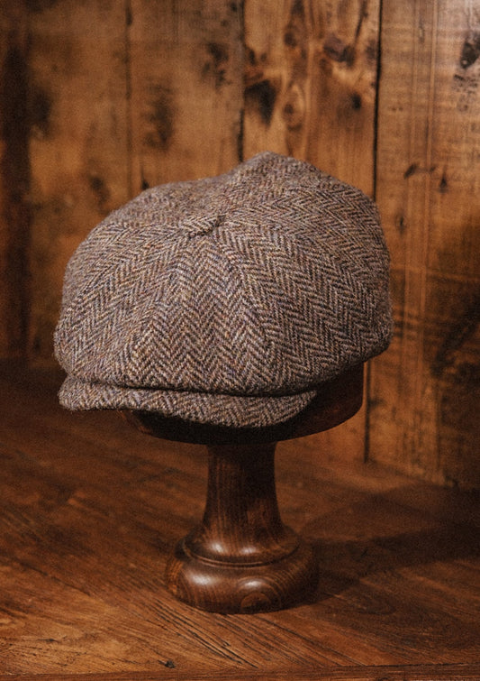 Morwell Baker Boy - (Mid-Width) Harris Tweed Brown Herringbone