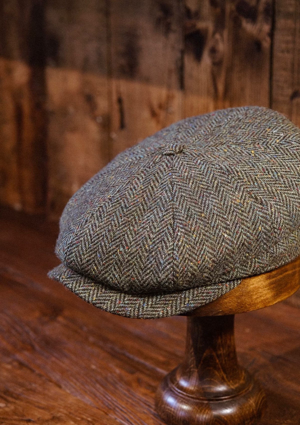 Ridgmount Baker Boy - (Narrow Width) Green Herringbone Donegal Tweed