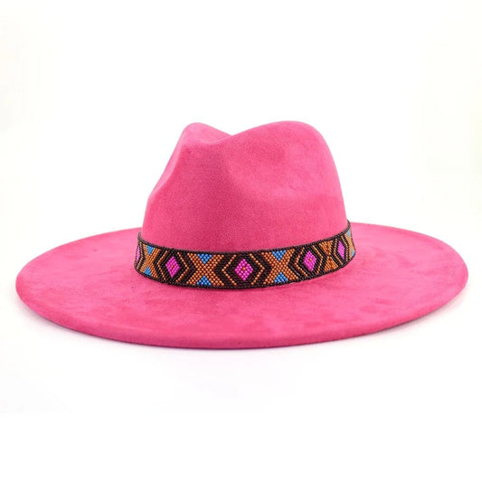 Premium Tribal Suede Fedora-pink